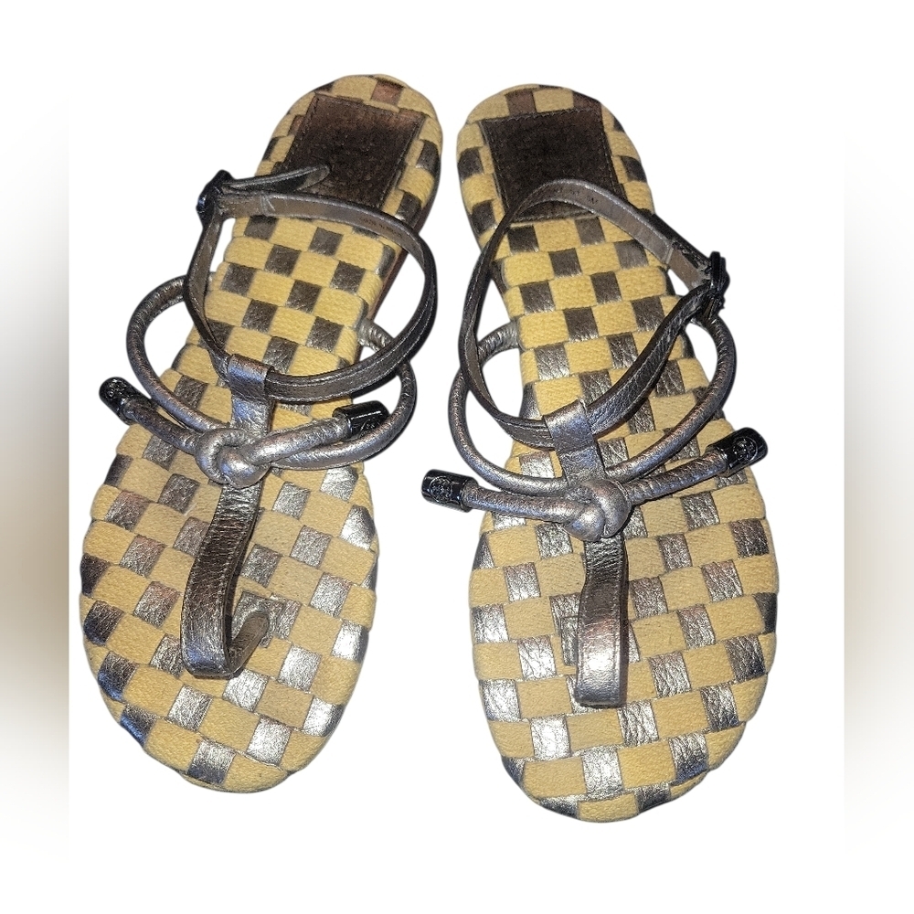 Tory Burch 'Trey' Pebbled Leather Weave Mat Detail Thong Ankle Strap Sandals 5
